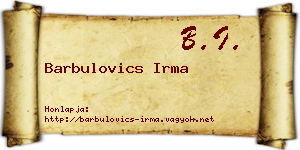 Barbulovics Irma névjegykártya